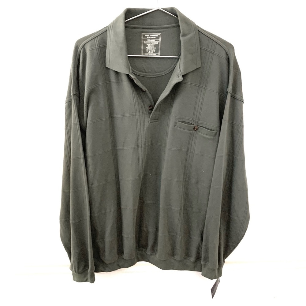 SAFE HARBOR SPORTSWEAR Safe Harbor Long Sleeve Button Down Polo, green